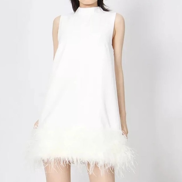 Closetblues Dresses & Skirts - White Cocktail Feather Trimmed Dress